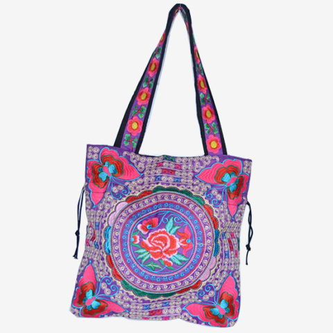 Stitched Floral Bag - Red