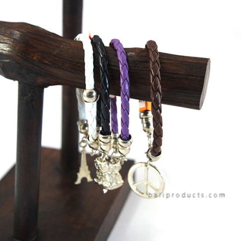 Fake Leather Bracelet With Metal Bead And Charm In White, Black, Brown, Purple
