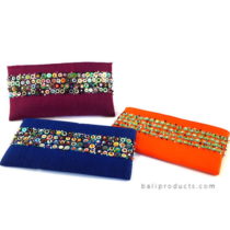 Endek Ikat Pouch With Beads Accent In Blue, Orange Red Etc