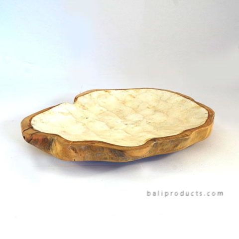 Round Teak Driftwood Tray With Resin Capiz Shell Inlay