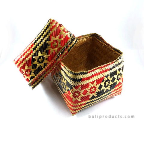 Bamboo Box Black Red Natural Weave