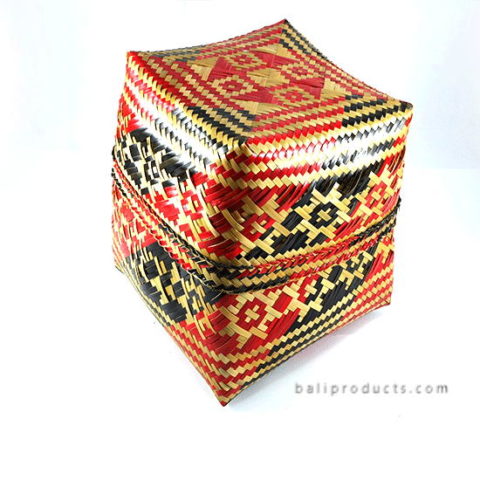 Bamboo Box Black Red Natural Weave
