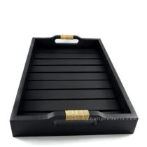 Wooden Tray Black With Rope Accent On Handle
