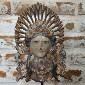 Carved Wooden Antique Balinese Dancers Head Decor