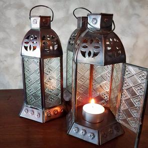 Small Lantern Style Antique Brass Candle Holders