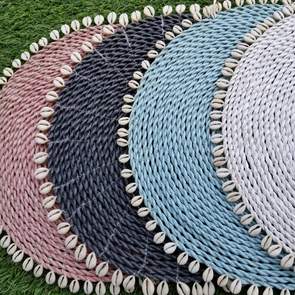Colored Rattan Placemats With Cowrie Shells