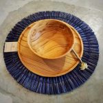 Natural & Blue Grass Straw Round Dining Placemats